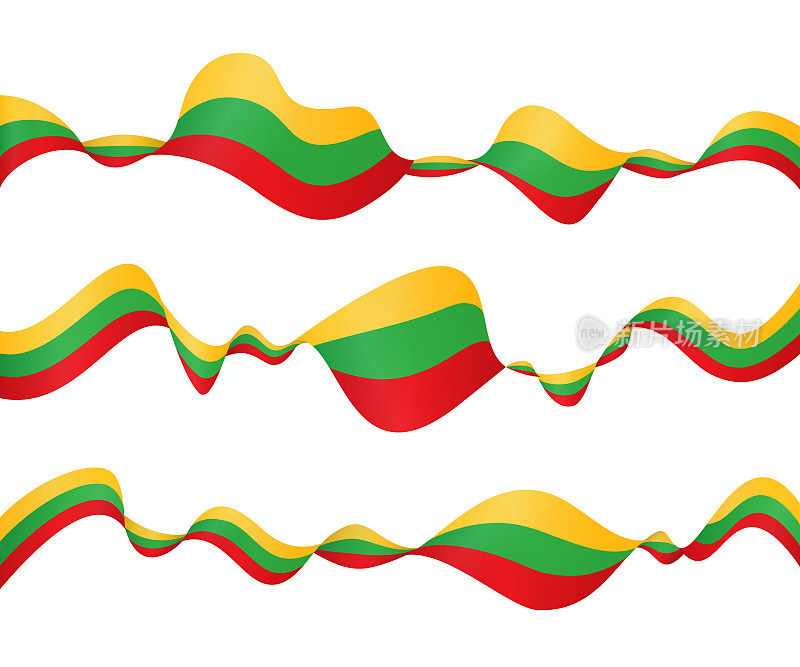国旗立陶宛矢量挥舞丝带横幅集。隔离在白色背景上