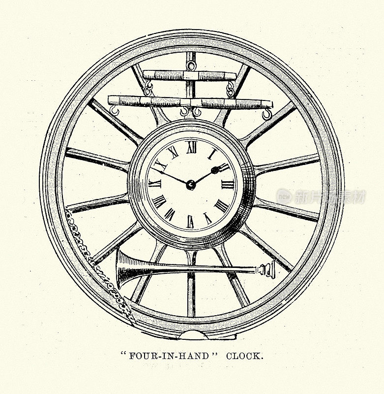 19世纪90年代，维多利亚时代四针钟的复古插图
