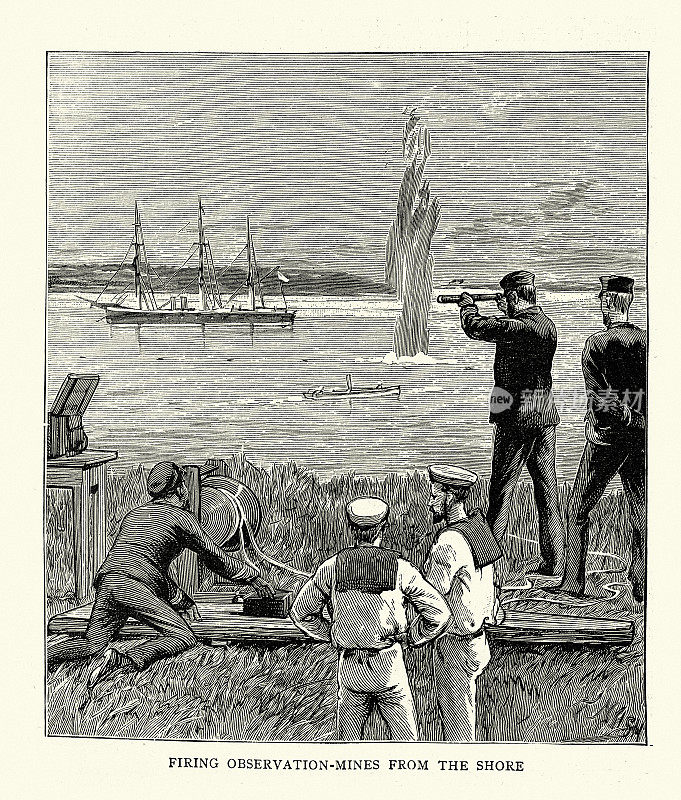 19世纪80年代，新南威尔士州杰维斯湾海军演习中，从海岸发射观察水雷