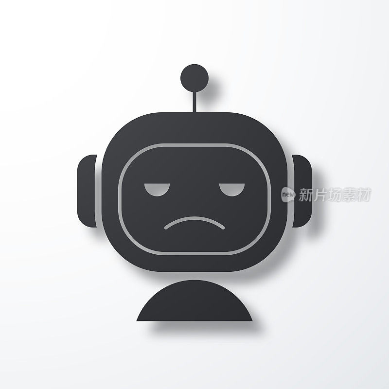 悲伤的机器人――机器人的脸。白色背景上的阴影图标
