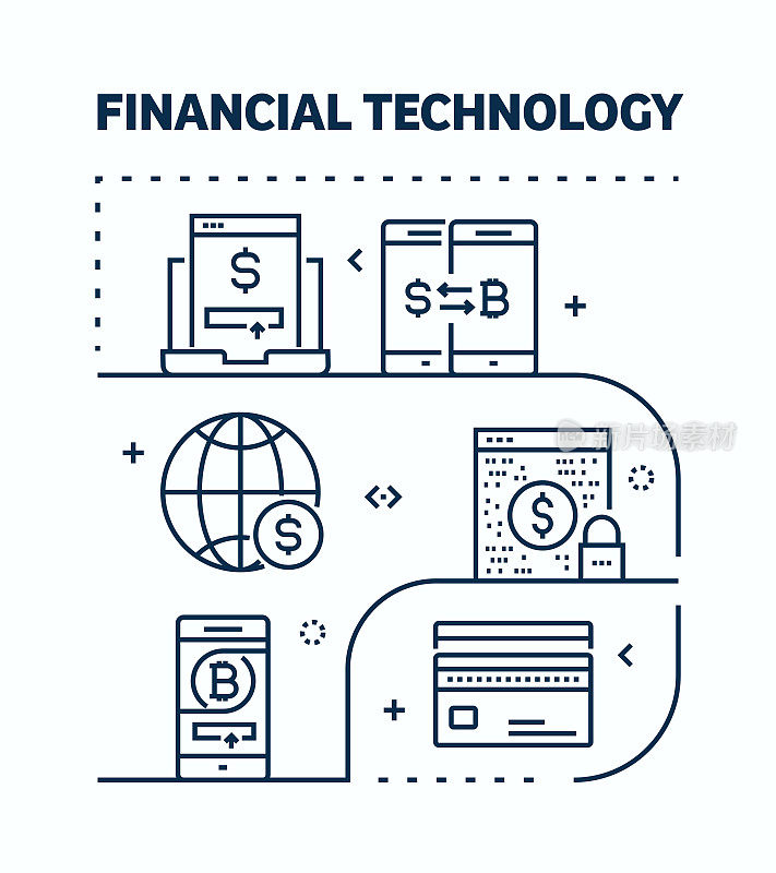 金融科技相关的矢量横幅设计概念。全局多球体随时可用的模板。网页横幅，网站标题，杂志，移动应用程序等。现代设计。