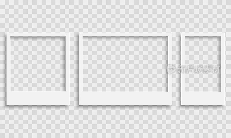 矢量集照片模板框架阴影卡上的透明背景