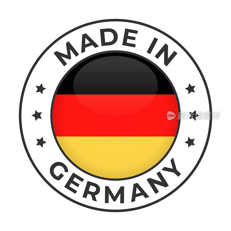 德国制造-矢量图形。圆形简单标签徽章标志，德国国旗和文字德国制造。白底隔离