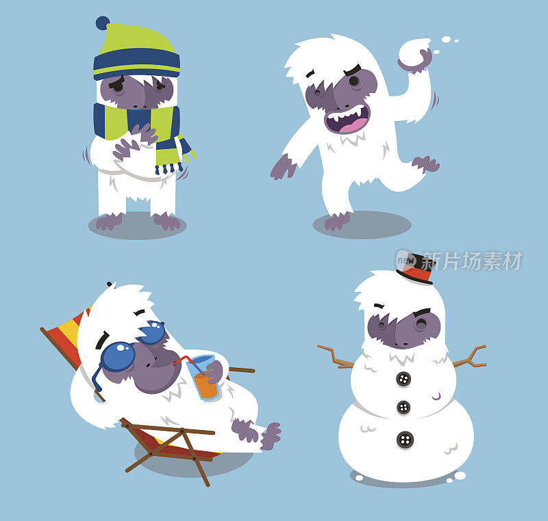 雪人人物在不同情况下的插图集