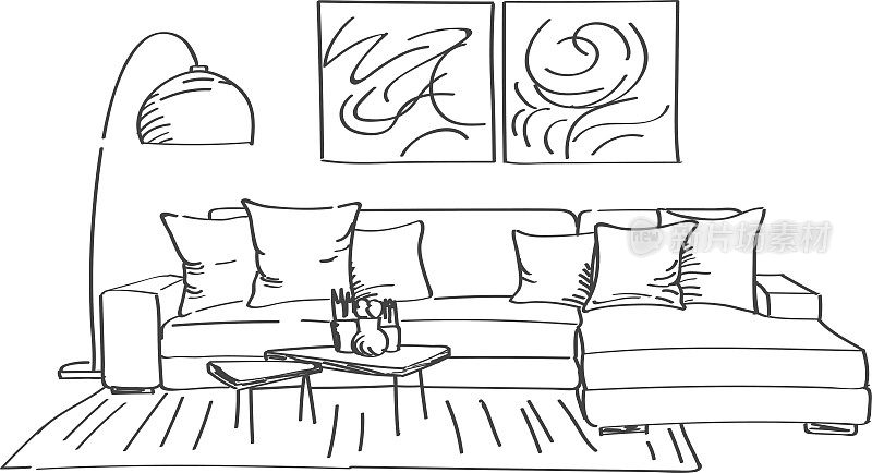 现代客厅室内手绘效果图