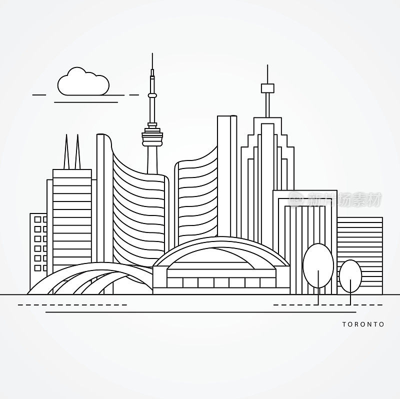 线性插图的多伦多，加拿大。单线风格