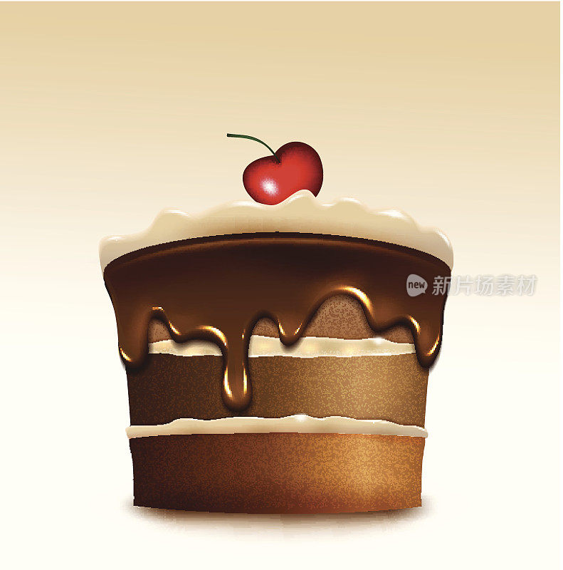 巧克力蛋糕配饼干奶油和樱桃。向量