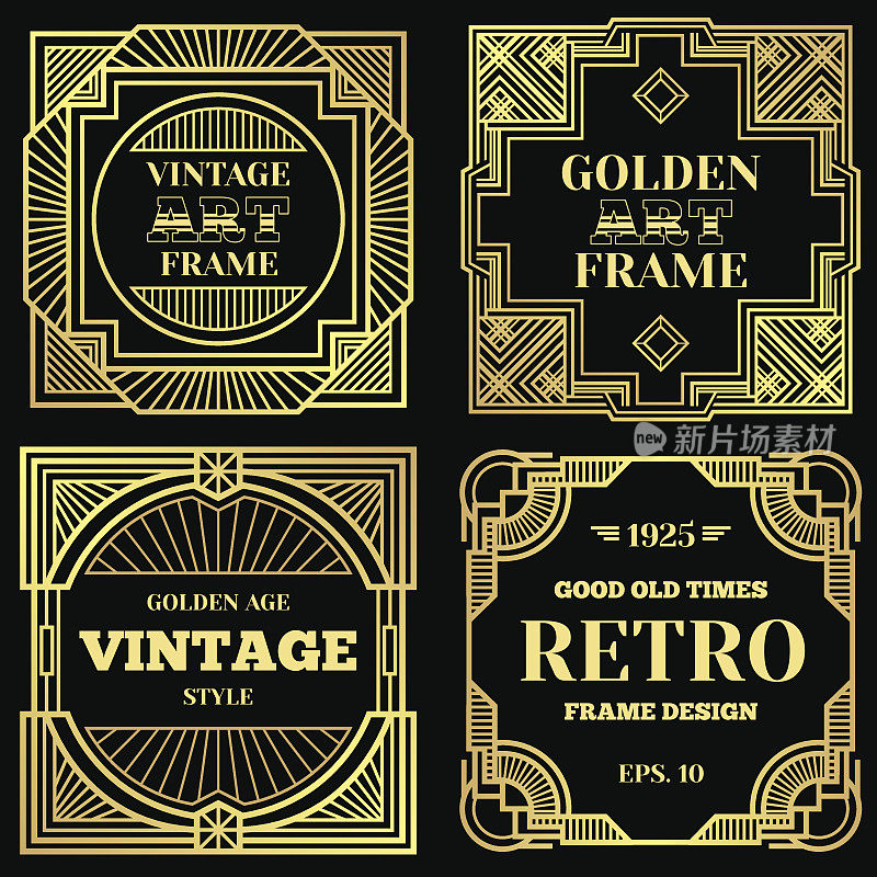豪华海报矢量设计与黄金框架艺术装饰老古典风格