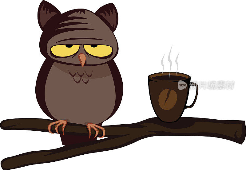 有趣的猫头鹰-辛苦的早晨(喝着咖啡)