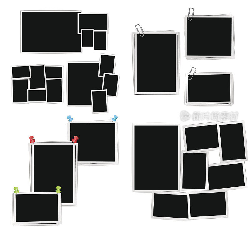 相册相框组成设置在白色背景。矢量设计模板