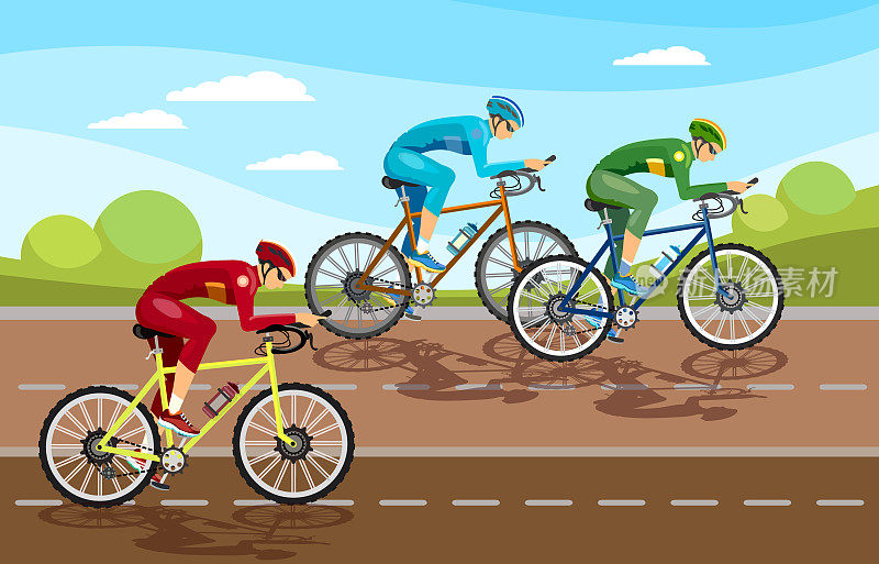 自行车赛的人骑自行车的人在公路上运动的背景。在专业比赛矢量的自行车组