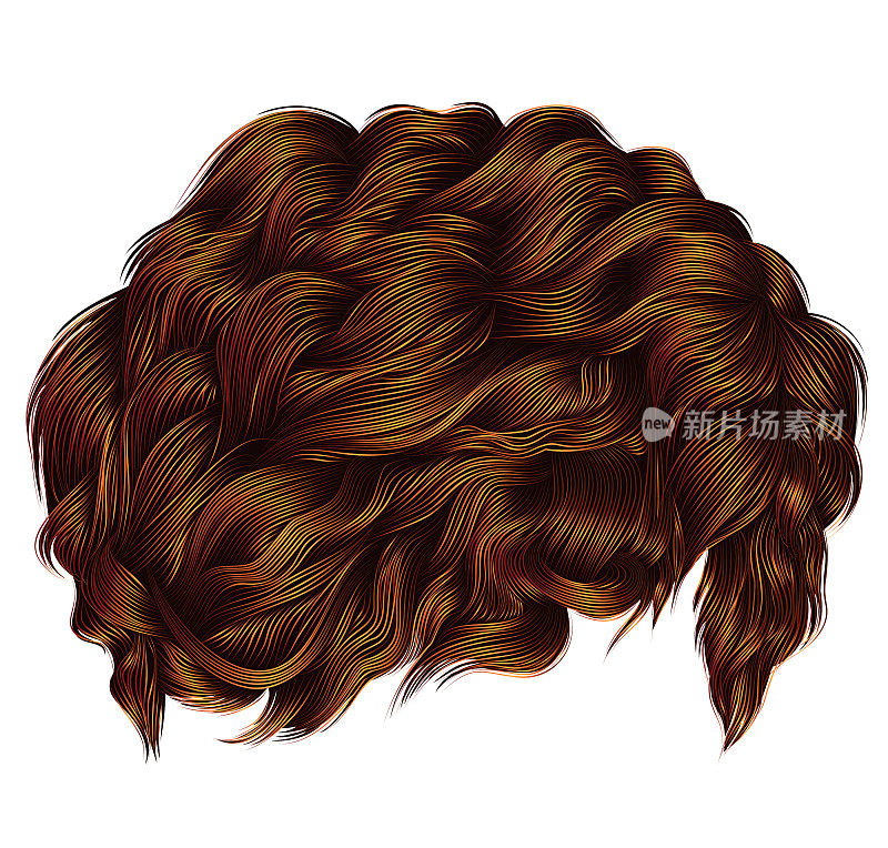 时髦的卷发，红姜，红头发。中等长度。美丽风格。逼真的3d。