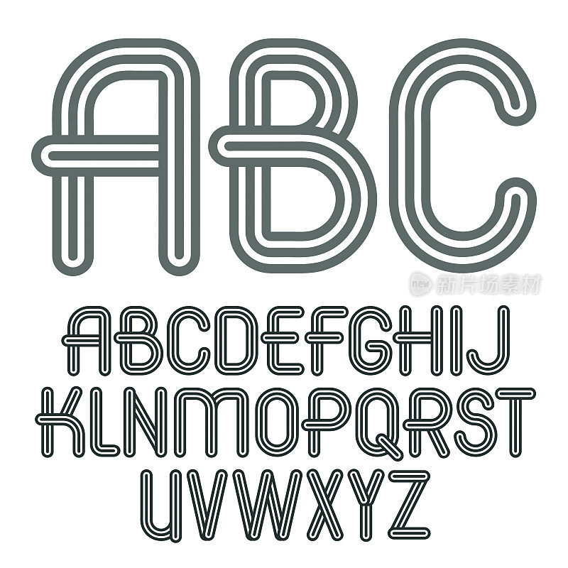 一组时髦的向量大写字母，abc孤立。复古的