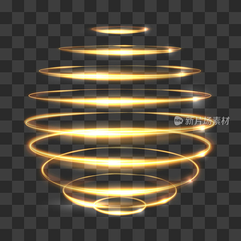 黄金圈光线追踪效果，发光魔术3d球隔离在透明的背景