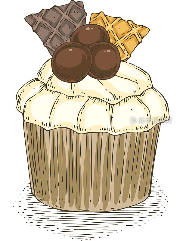 华夫饼和巧克力球纸杯蛋糕