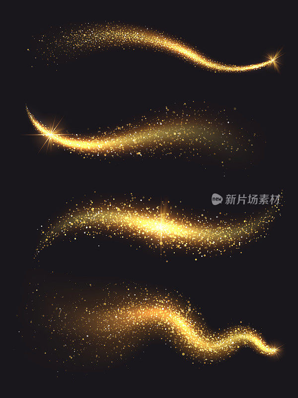 星尘。金色闪光魔法矢量波与黄金粒子收集
