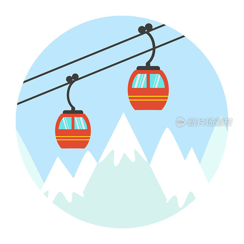滑雪缆车图标滑雪和冬季运动。