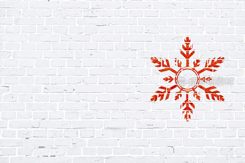 现代白色砖图案墙纹理垃圾背景圣诞矢量插图与红色创意圣诞主题雪花涂鸦墙上涂鸦
