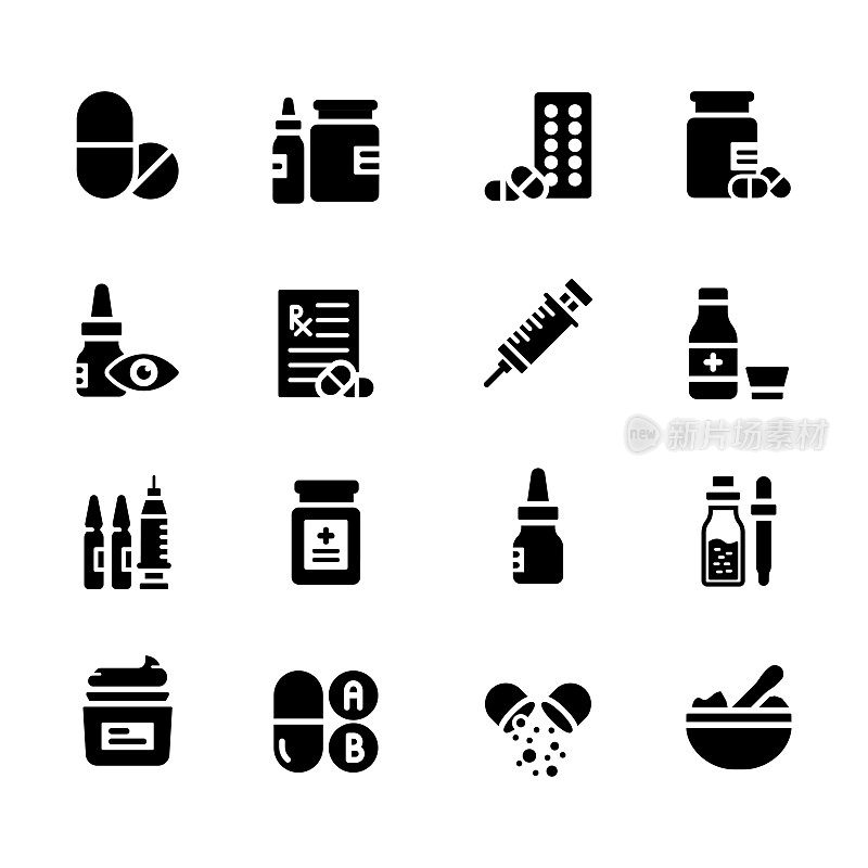 简单的医药相关矢量图标集。符号集合