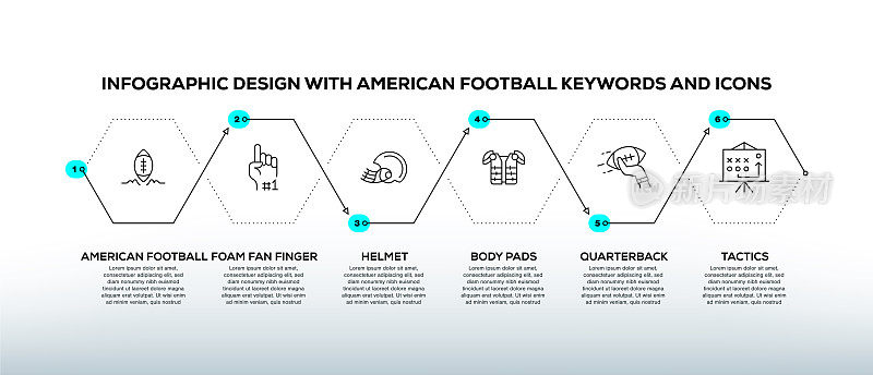 美式足球关键词和图标的信息图表设计模板