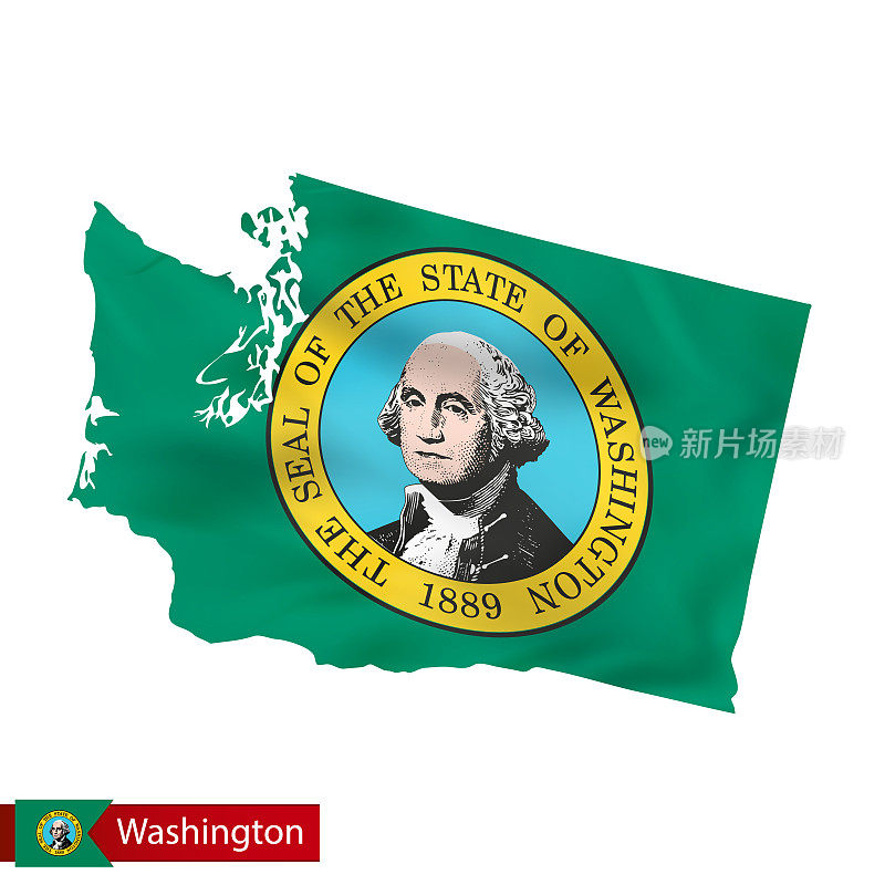 华盛顿州的地图上飘扬着美国的州旗。