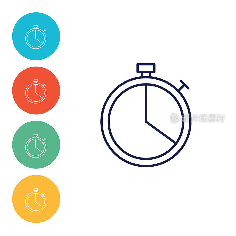 秒表时间细线图标上的彩色圆圈