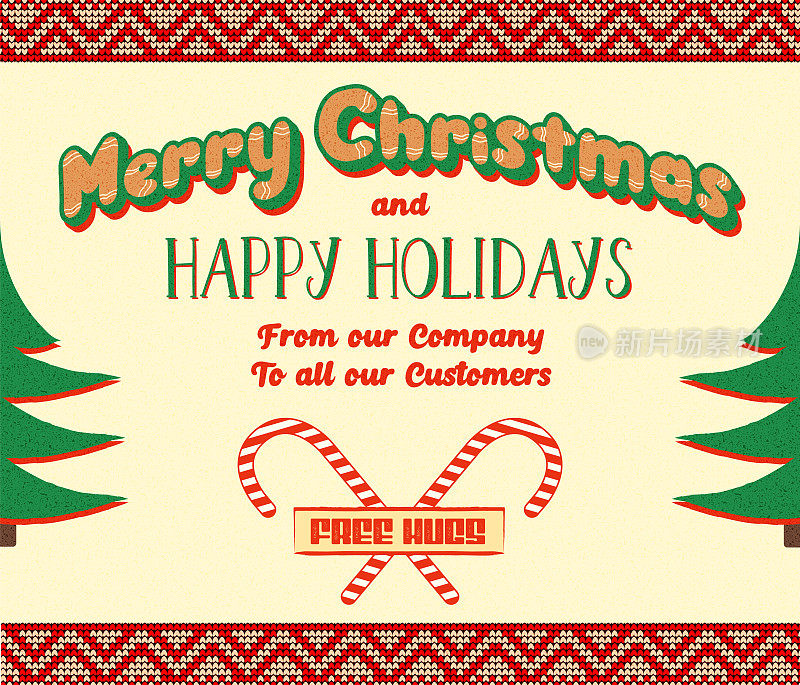 有趣和快乐的圣诞节社交媒体活动海报或打印传单模板与糖果手杖和圣诞树促销