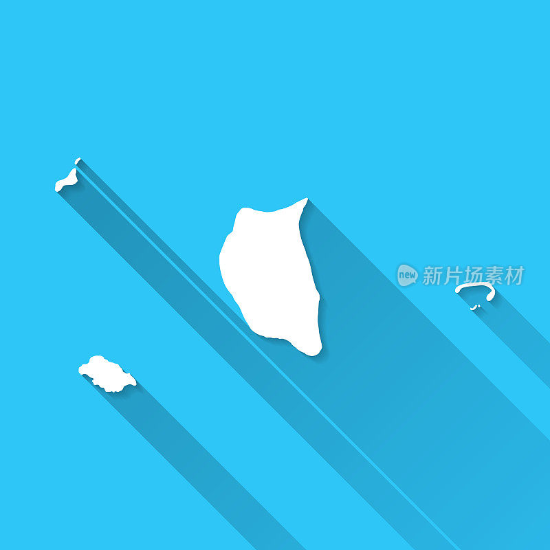 皮特凯恩群岛地图与长阴影在蓝色背景-平面设计