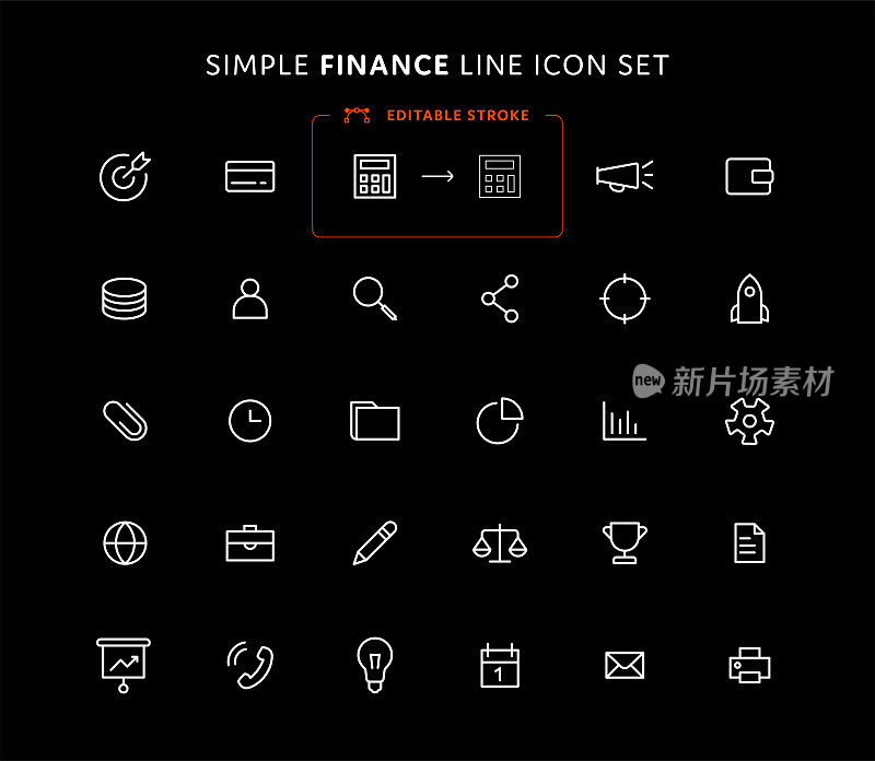 简单的金融线图标设置可编辑的描边