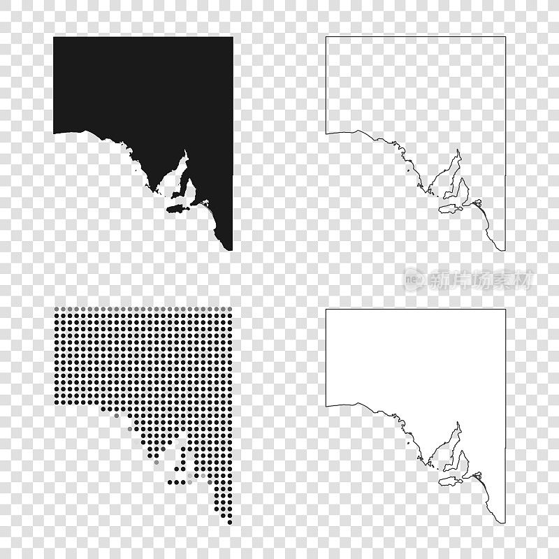 南澳大利亚地图设计-黑色，轮廓，马赛克和白色