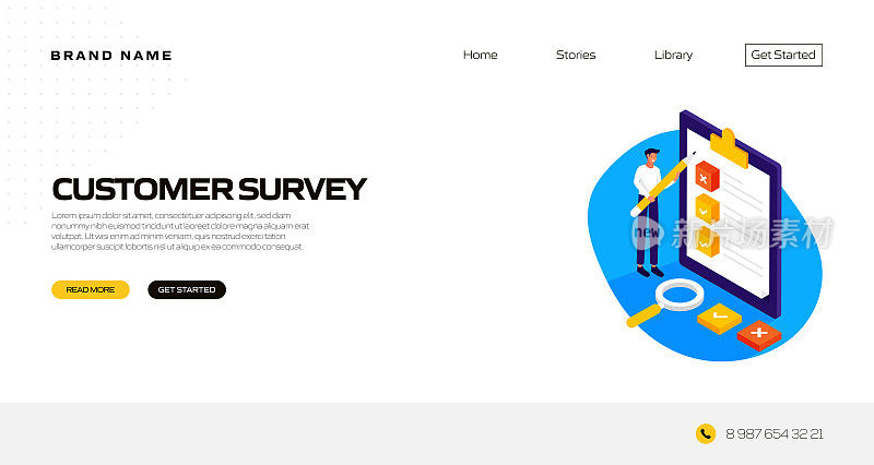客户调查概念矢量插图登陆页面模板，网站横幅，广告和营销材料，在线广告，业务演示等。