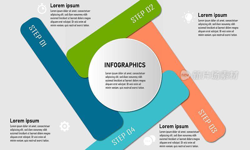 信息图表模板。步骤选项元素信息图模板的网站，UI应用程序，业务演示。
