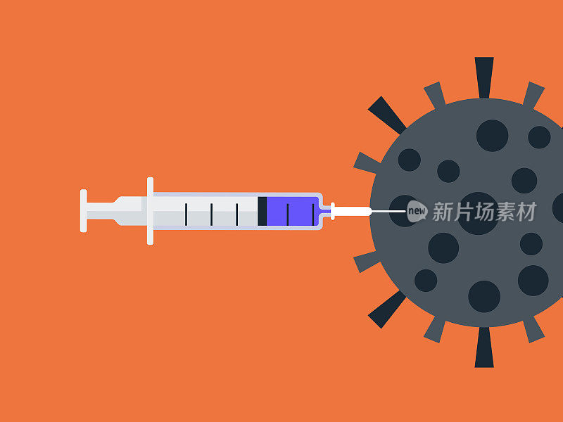 注射冠状病毒细胞的疫苗注射器示意图