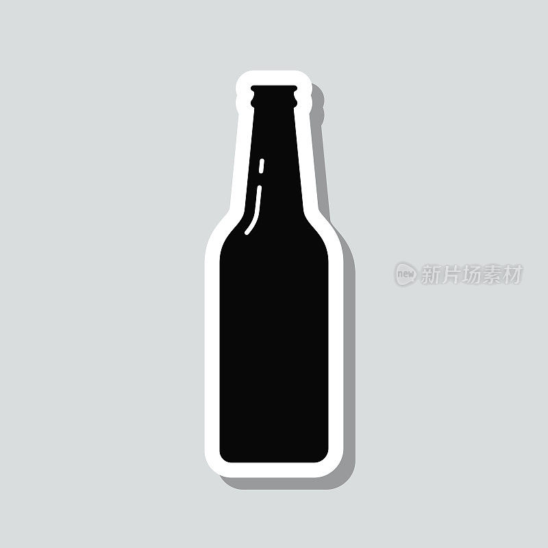 啤酒瓶。灰色背景上的图标贴纸