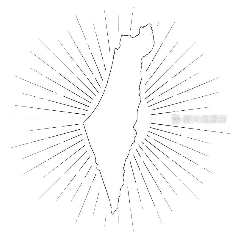 以色列地图与阳光在白色的背景