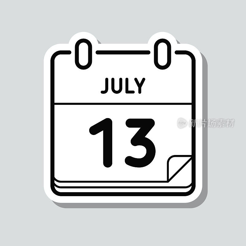 7月13日。灰色背景上的图标贴纸