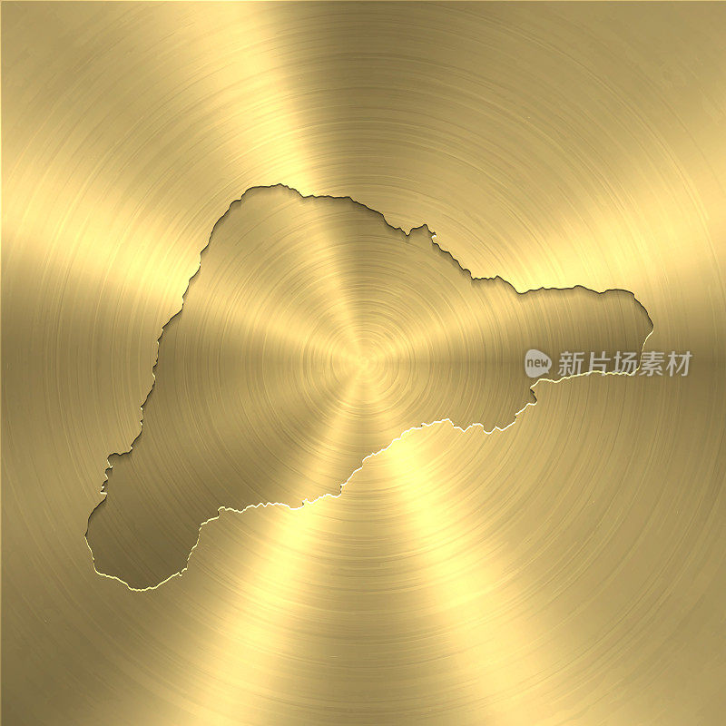 复活节岛地图上的金色背景-圆形拉丝金属纹理