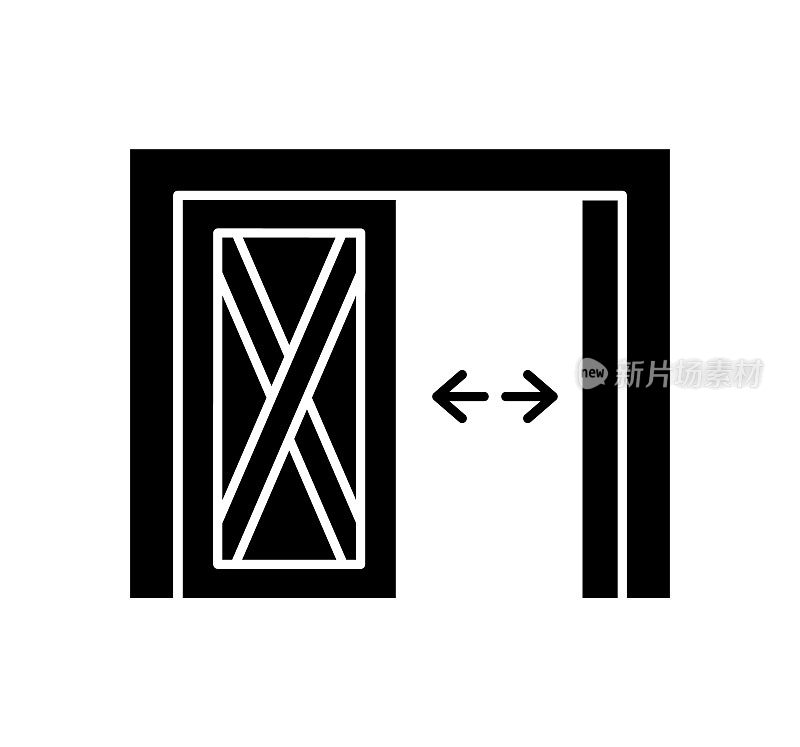 侧铰链老式车库门。黑白矢量插图。仓库门的平面图标。外观设计符号。孤立的对象