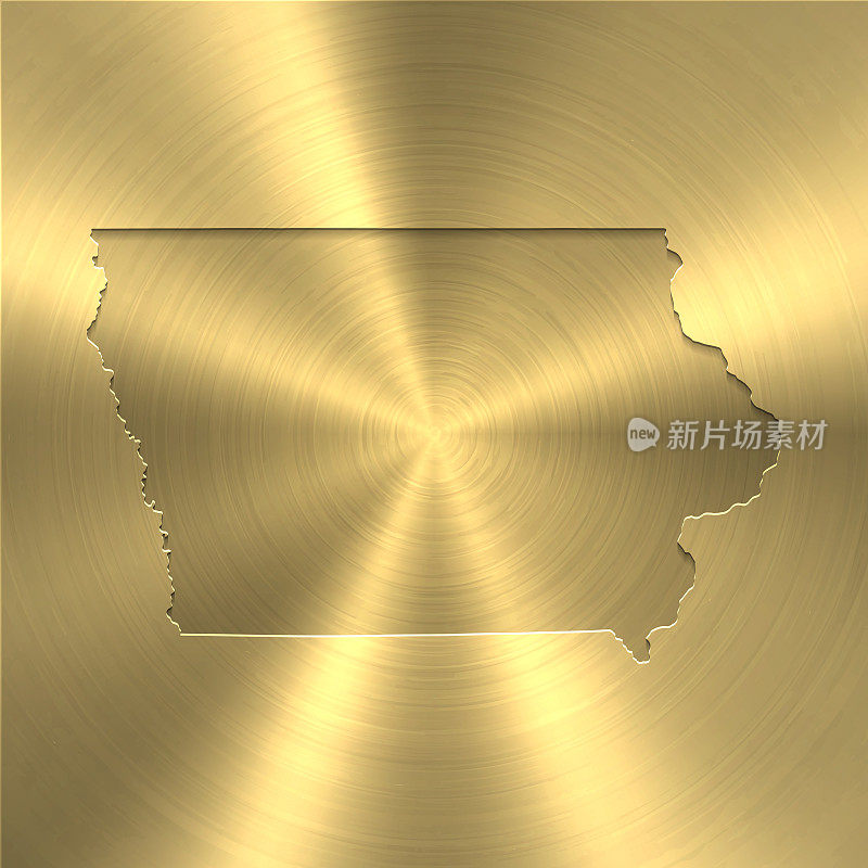 爱荷华地图上的金色背景-圆形拉丝金属纹理