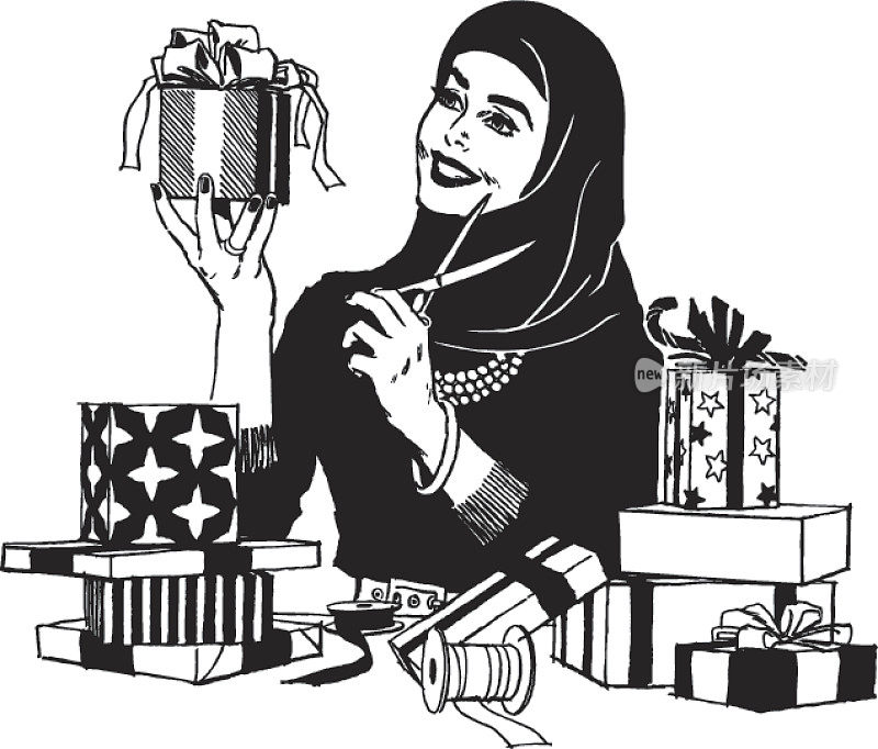微笑的女人包装礼物的插图