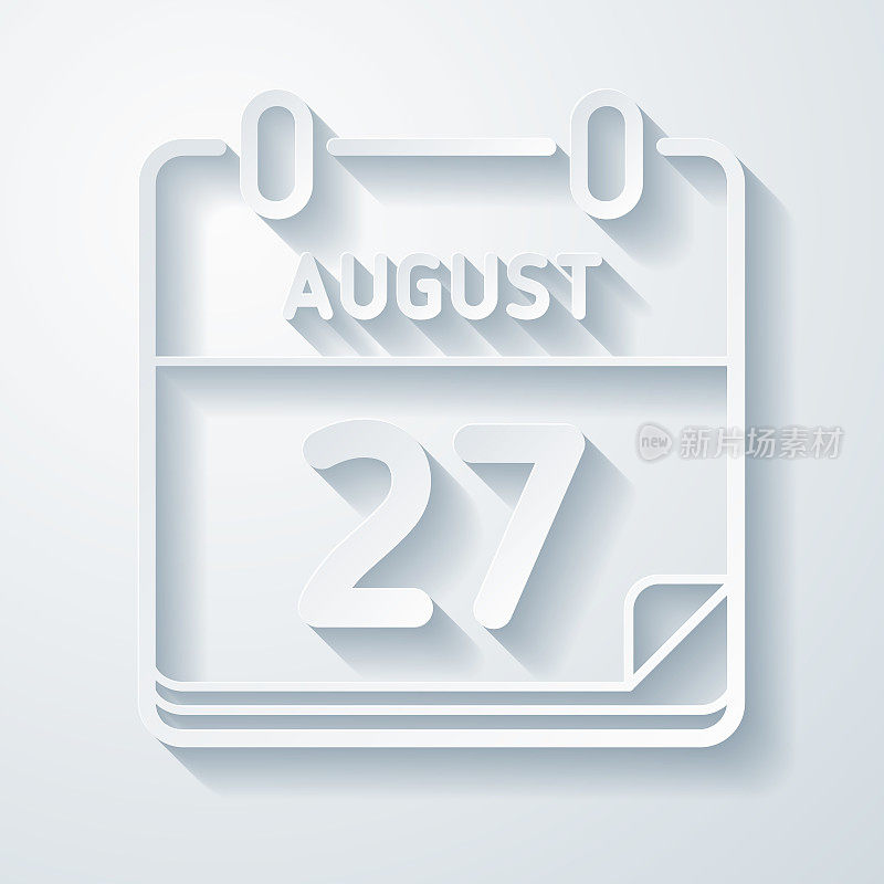 8月27日。在空白背景上具有剪纸效果的图标