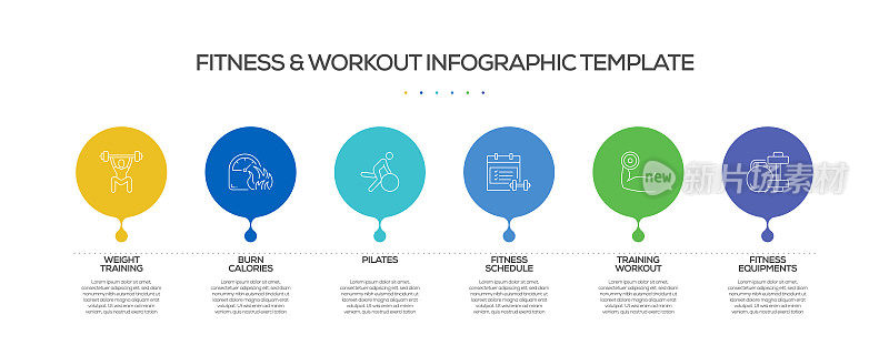 健身和锻炼相关的过程信息图表模板。过程时间图。带有线性图标的工作流布局