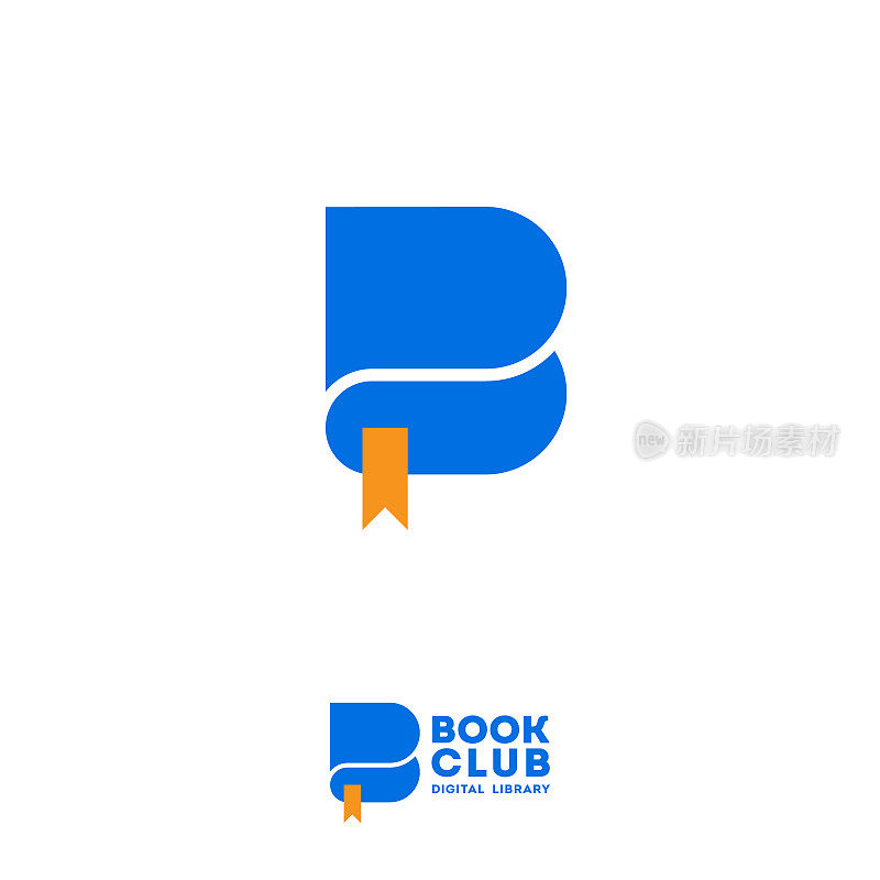 字母b。书友会会徽。数字图书馆的标志。蓝色字母B喜欢书。电子图书馆图标。