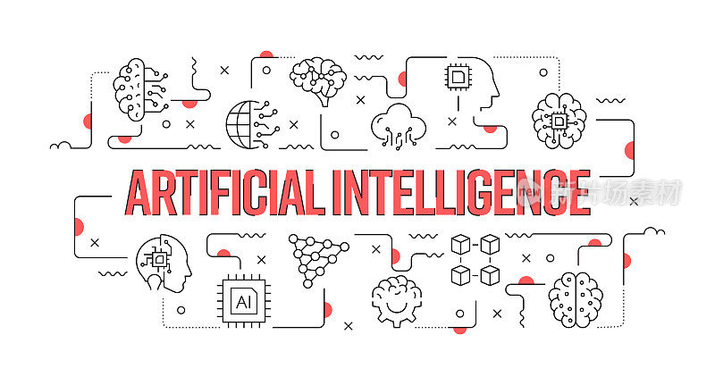 人工智能网页横幅线风格。现代设计矢量插图