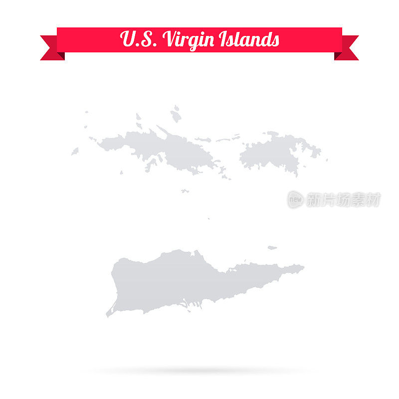 美属维尔京群岛地图，白色背景，红色横幅