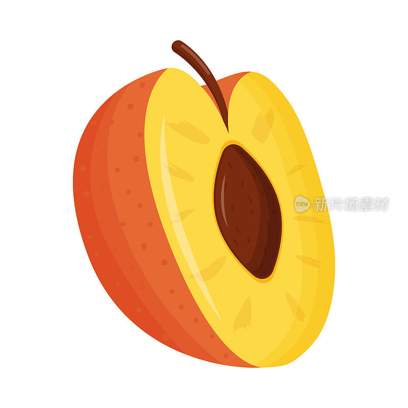 一半的橙桃在白色的背景。平面向量插图