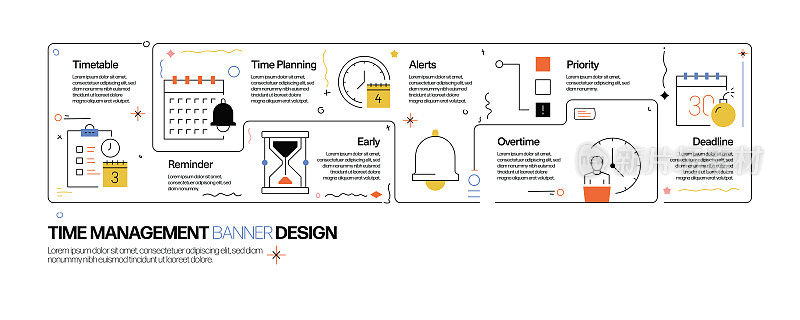 时间管理概念，线风格矢量插图