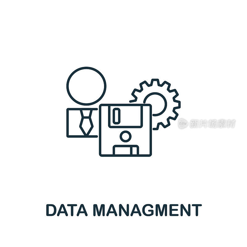数据管理图标从工业4.0收集。简单的线元素数据管理符号的模板，网页设计和信息图形