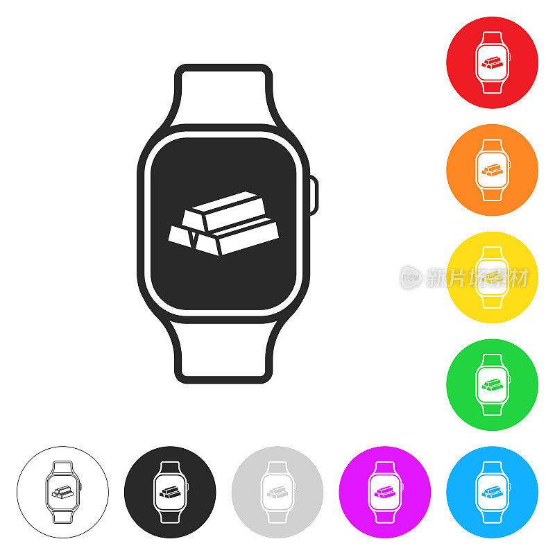 金条智能手表。彩色按钮上的图标