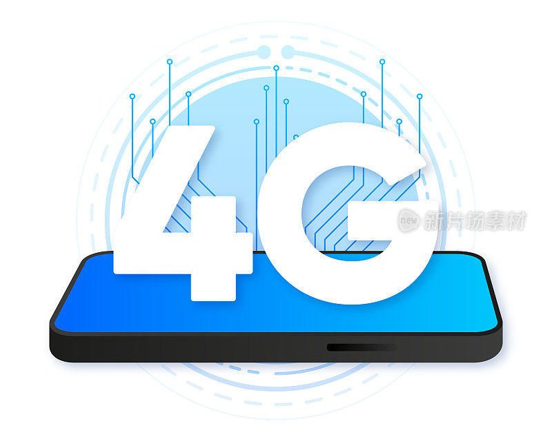 4g标志在蓝屏手机上。网络技术图标。矢量插图。